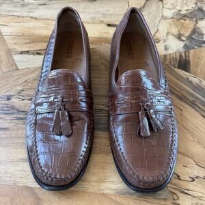 Florsheim Pisa 18469 Cognac Brown Croc Leather Tassel Loafer Dress Shoes Mens 10